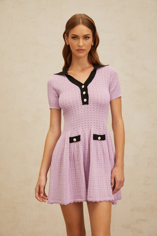 Rylan Purple Pointelle Knit Mini Dress Night Out