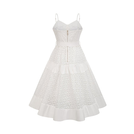 Rylan White Bustier Midi Dress with Cut-Out Details and Belted Waist