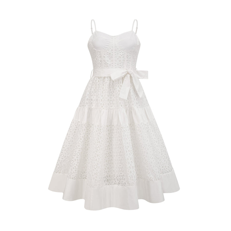 Rylan White Midi Dress with Spaghetti Straps and Cut-Out Details