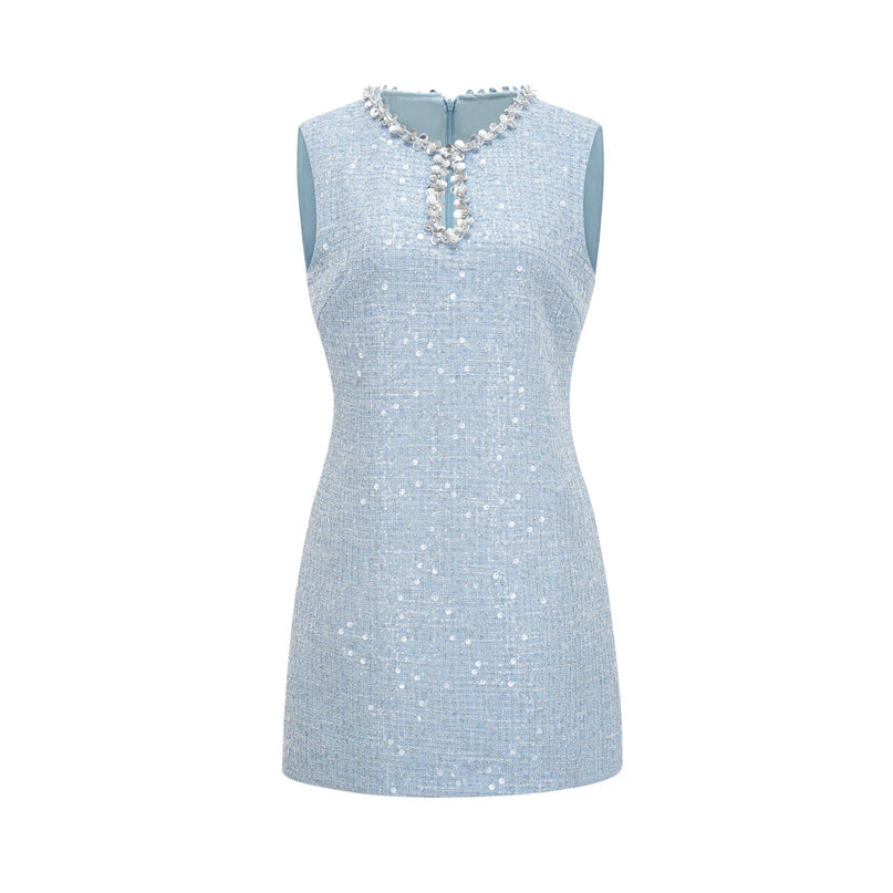 Rylee Blue Tweed Sequin Embellished Mini Dress