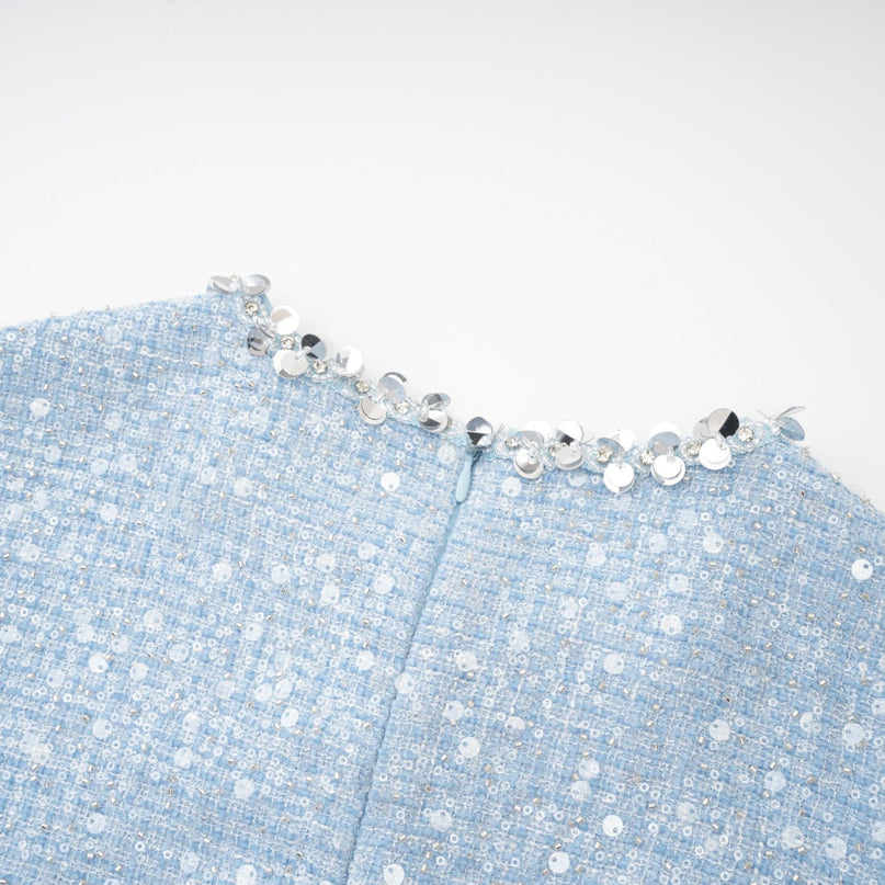 Rylee Blue Tweed Sequin Embellished Mini Dress