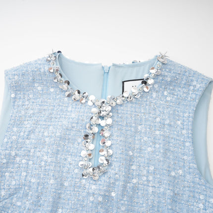 Rylee Blue Tweed Sequin Embellished Mini Dress