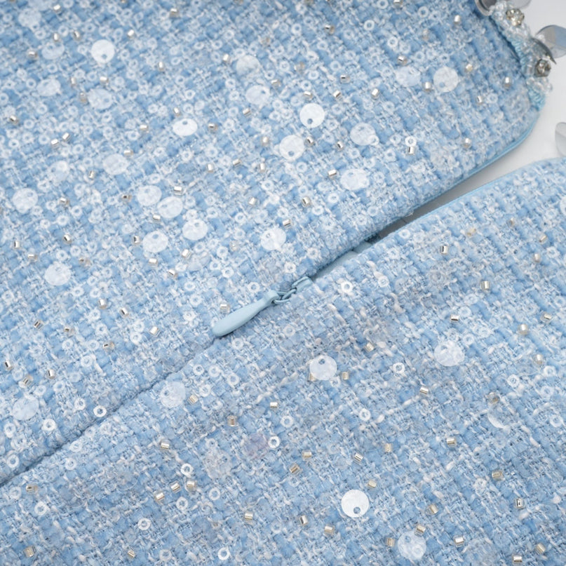 Rylee Blue Tweed Sequin Mini Dress