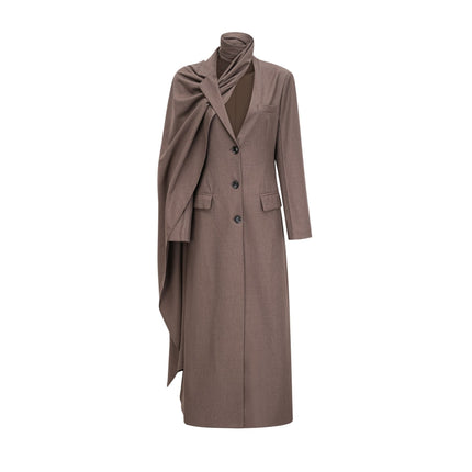 Rylee Brown Trench Coat with Scarf Detailing and Front Button Fastening