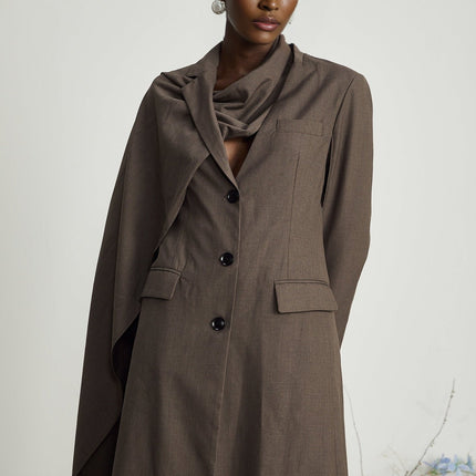 Rylee Brown Trench Coat with Scarf Detailing and Front Button Fastening