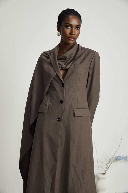 Rylee Brown Trench Coat with Scarf Detailing and Front Button Fastening