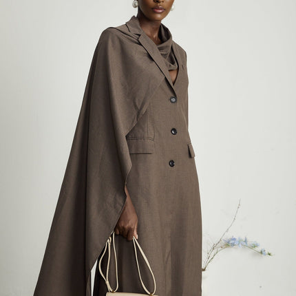 Rylee Brown Trench Coat with Scarf Detailing and Front Button Fastening