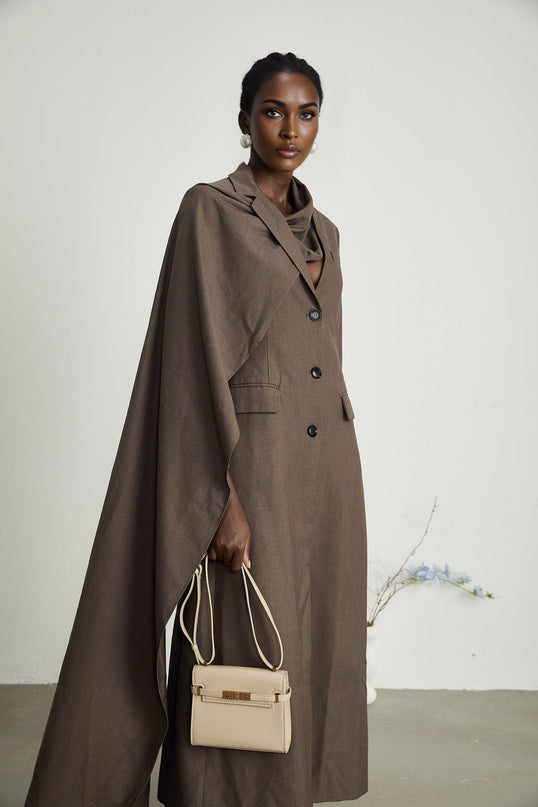 Rylee Brown Trench Coat with Scarf Detailing and Front Button Fastening