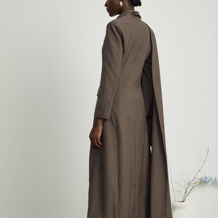 Rylee Brown Trench Coat with Scarf Detailing and Front Button Fastening