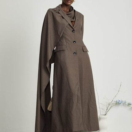 Rylee Brown Trench Coat with Scarf Detailing and Timeless Drape Design in 100% Cotton
