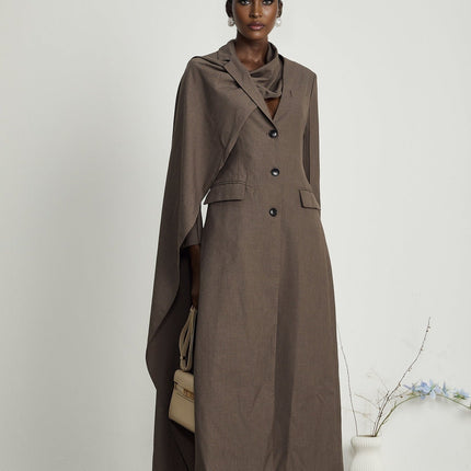 Rylee Brown Trench Coat with Scarf Detailing and Front Button Fastening