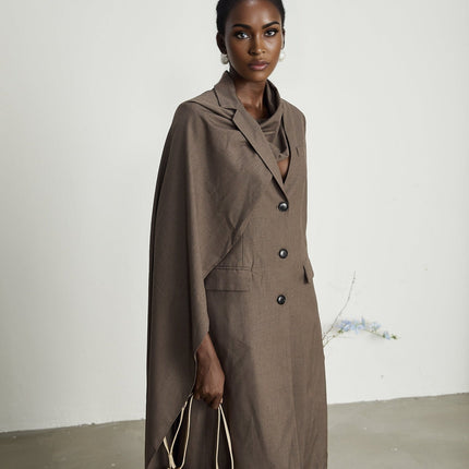 Rylee Brown Trench Coat with Scarf Detailing and Front Button Fastening