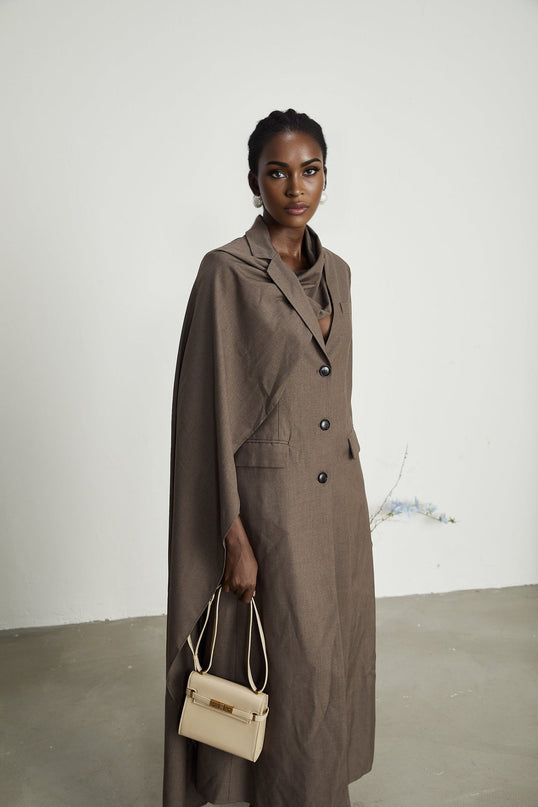 Rylee Brown Trench Coat with Scarf Detailing and Front Button Fastening