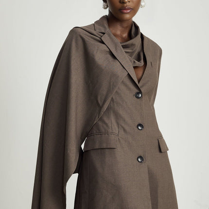 Rylee Brown Trench Coat with Scarf Detailing and Front Button Fastening