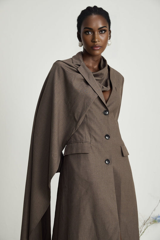 Rylee Brown Trench Coat with Scarf Detailing and Front Button Fastening