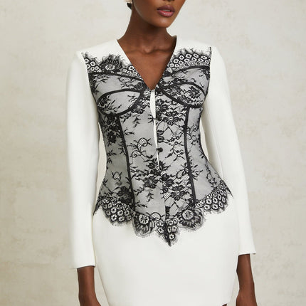 Rylee White Lace Panel V-Neck Mini Dress