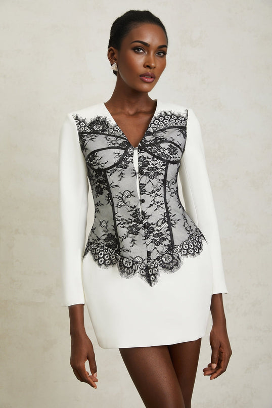 Rylee White Lace Panel V-Neck Mini Dress