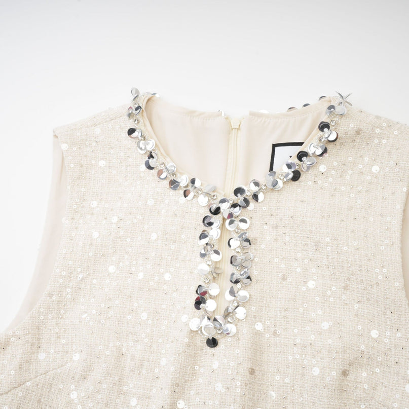 Rylee White Tweed Sequin Embellished Mini Dress