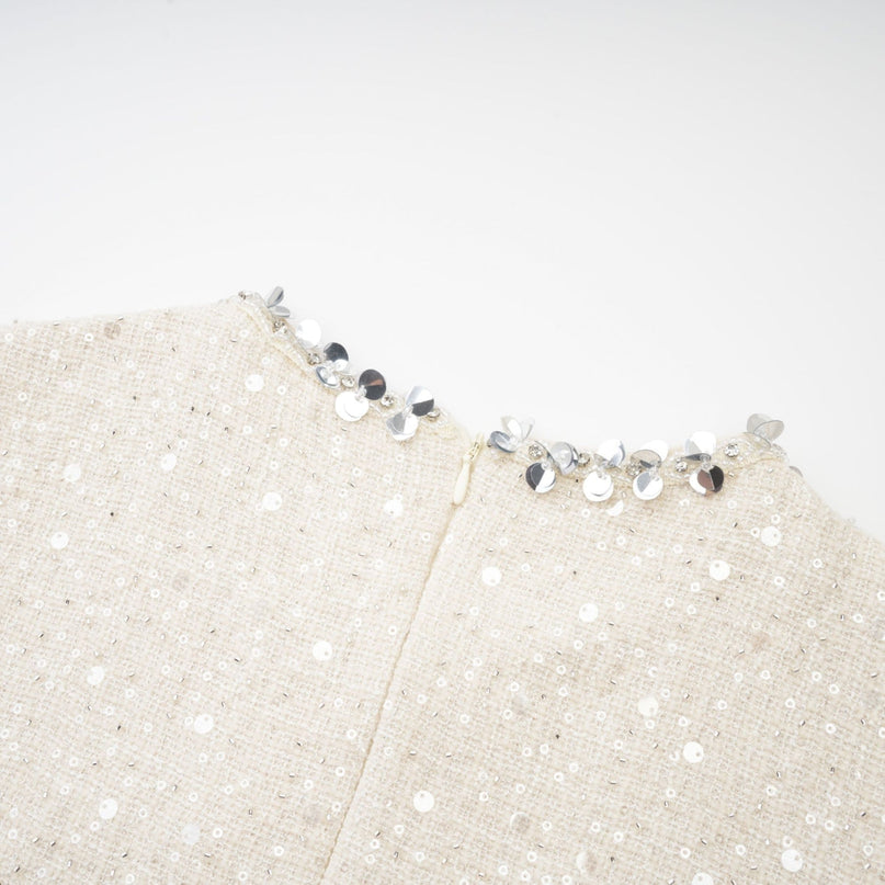 Rylee White Tweed Sequin Embellished Mini Dress