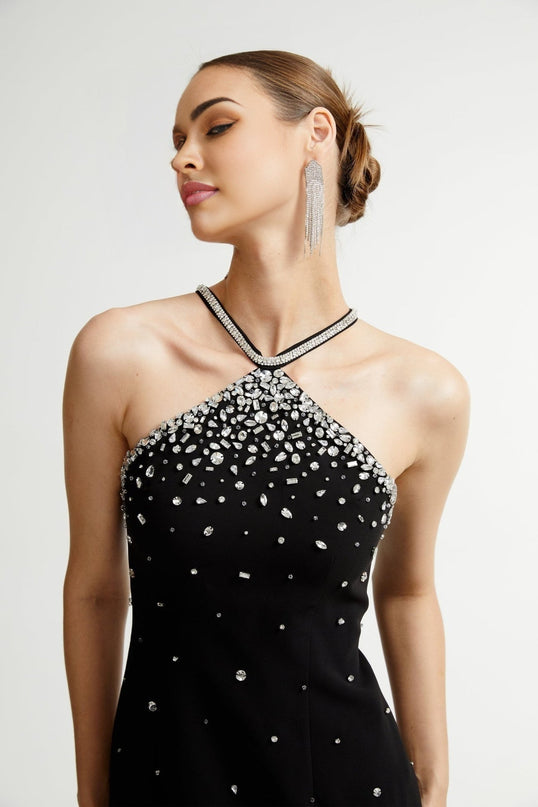 Sabina Black Choker Embellished Mini Dress