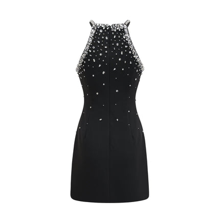 Sabina Black Embellished Choker Mini Dress Sleeveless Opulent Thigh-Length Modern Cut Luxury Evening Special Events Elegance Glamour