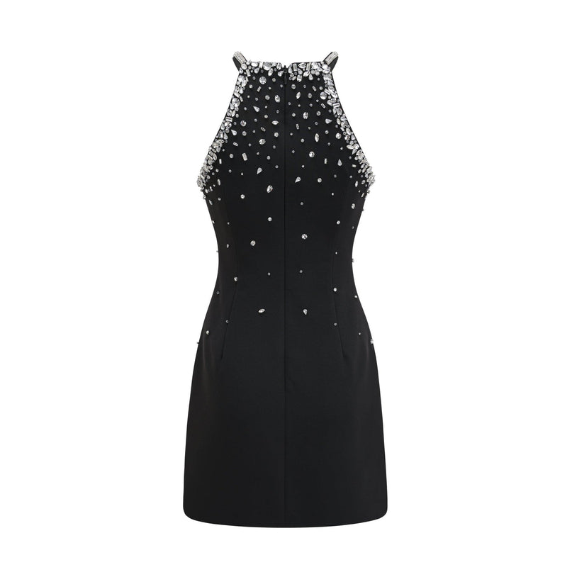 Sabina Black Embellished Choker Mini Dress Sleeveless Opulent Thigh-Length Modern Cut Luxury Evening Special Events Elegance Glamour
