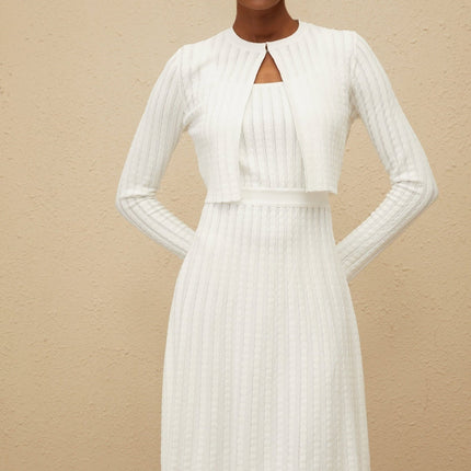 Sabina White Cardigan Ribbed Knit Round Neck Cropped Silhouette