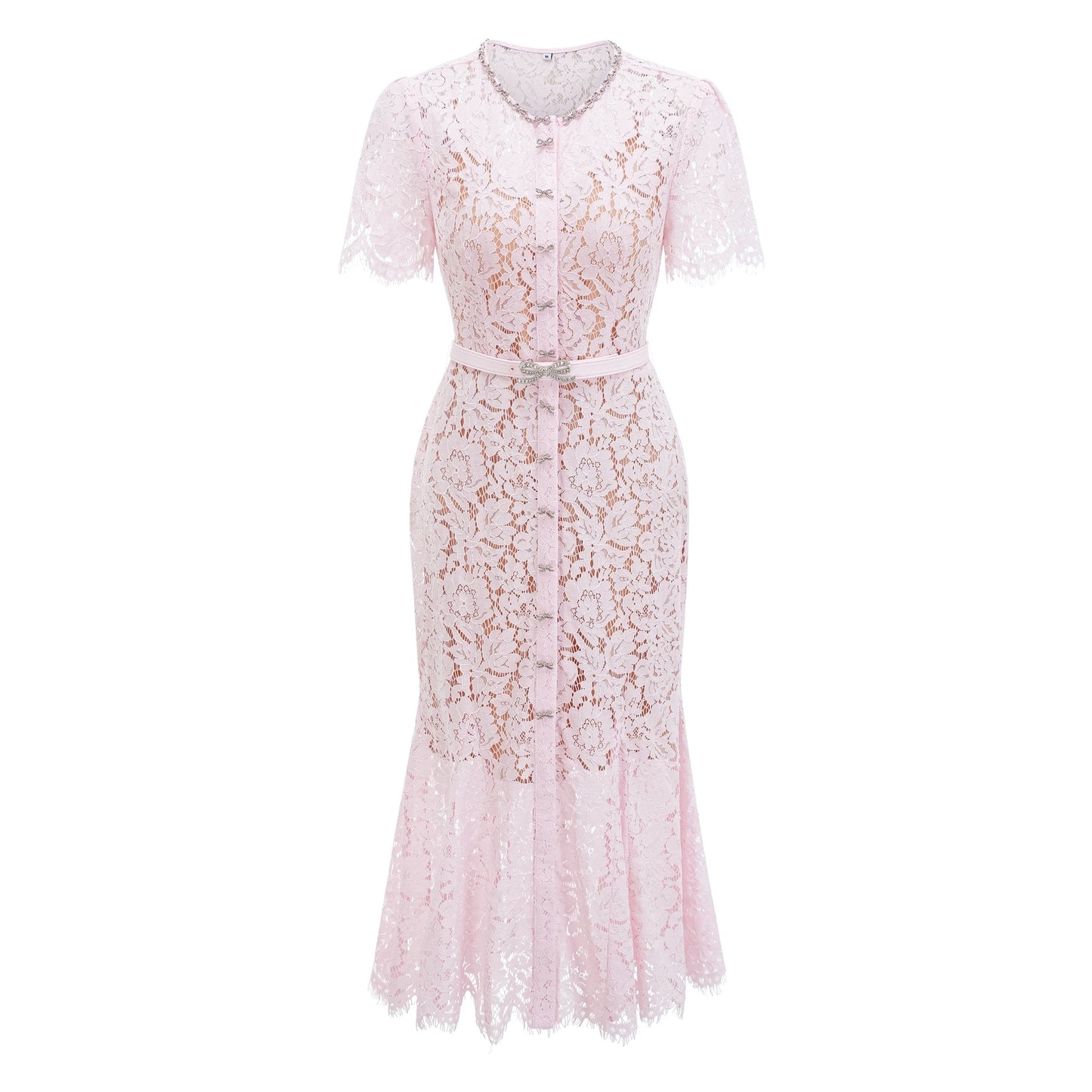 Sabine Pink Floral Lace Mermaid Midi Dress