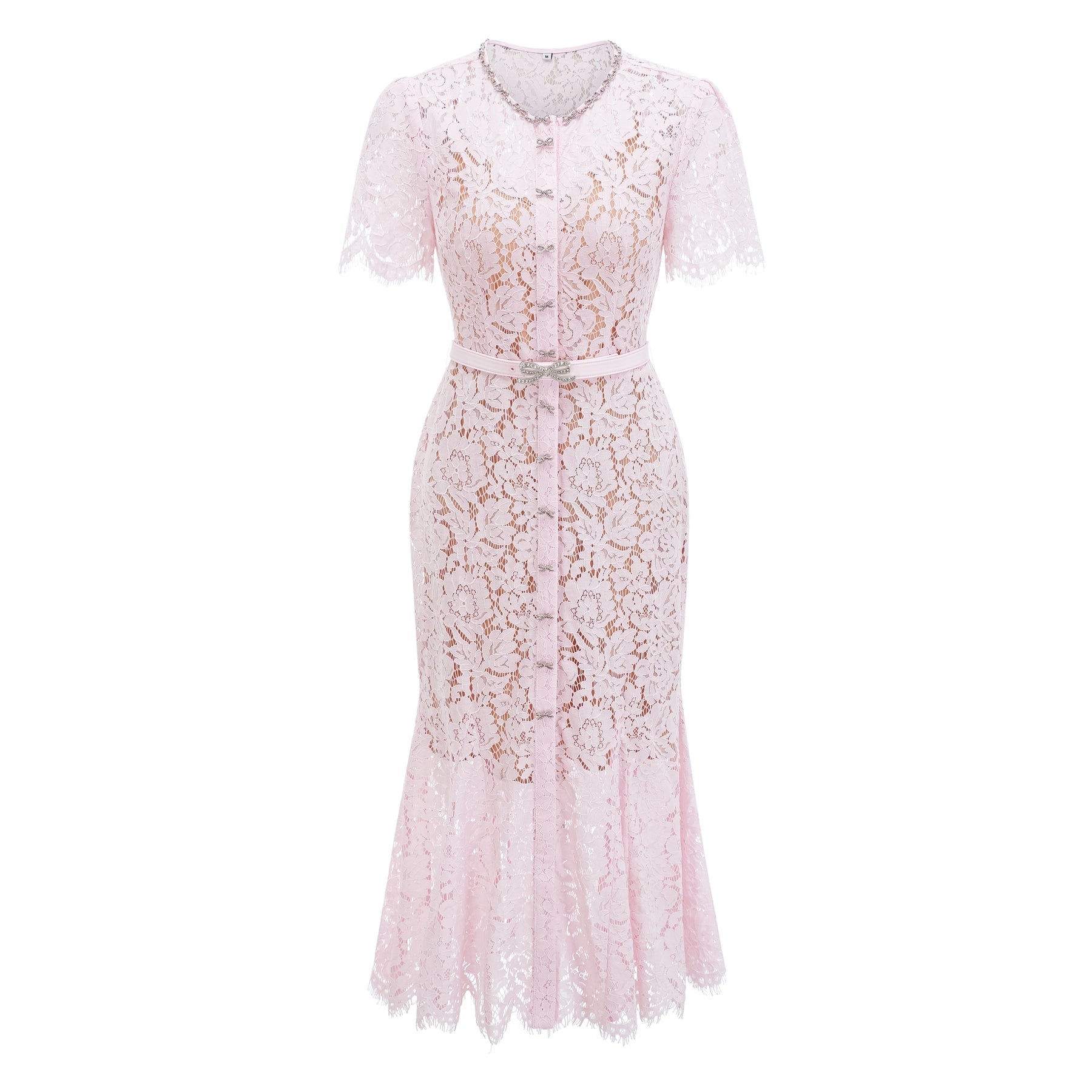 Sabine Pink Floral Lace Mermaid Midi Dress