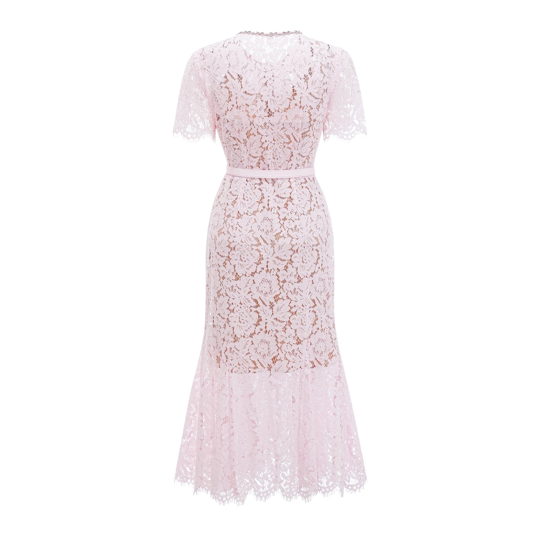 Sabine Pink Floral Lace Mermaid Midi Dress