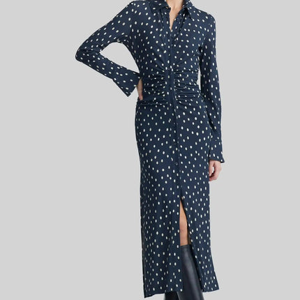 Sabrina Blue Dress Enchanting Elegance Designer Chic V-Neckline Pullover Closure Women's Fashion Italy Sheath Silhouette Luxury
