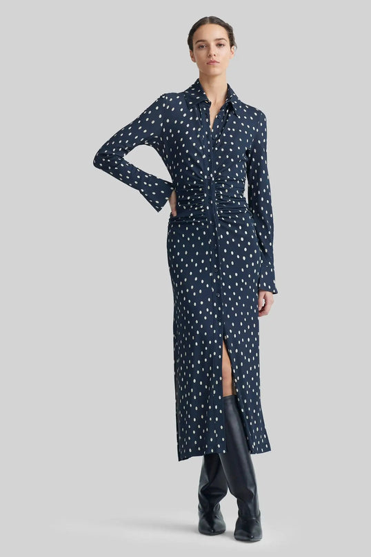 Sabrina Blue Dress Enchanting Elegance Designer Chic V-Neckline Pullover Closure Women's Fashion Italy Sheath Silhouette Luxury