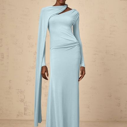 Sabrina Blue Maxi Dress with Shawl Accents and Ruched Detailing