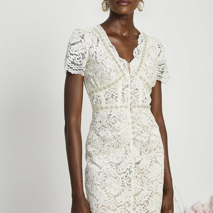Sabrina Midi Dress Crystal Embellished White