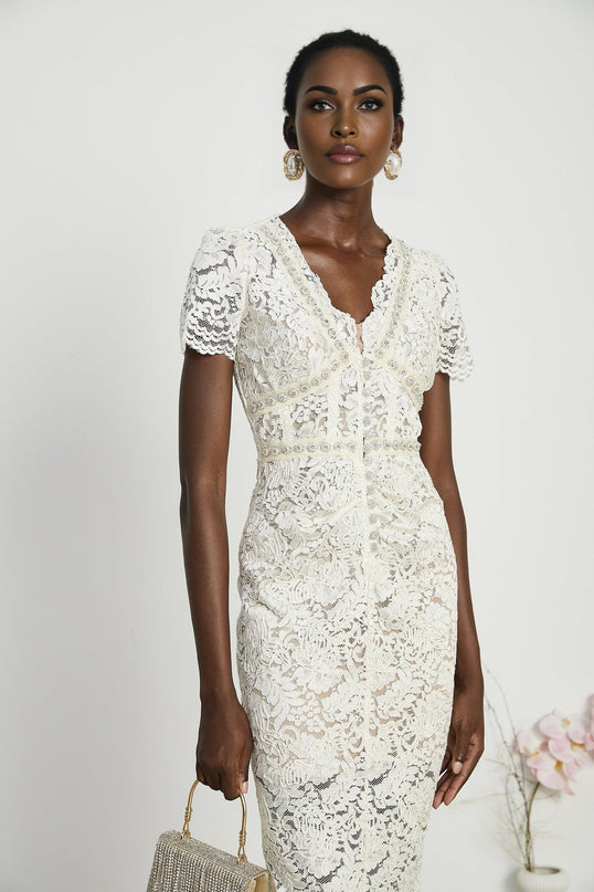 Sabrina Midi Dress Crystal Embellished White
