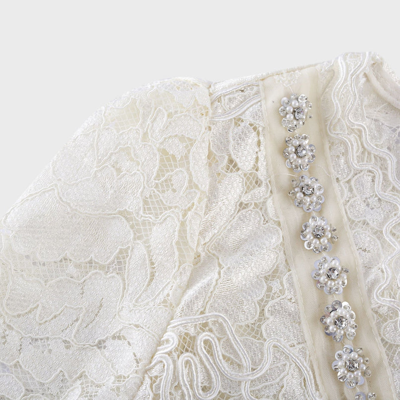 Sabrina White Crystal Embellished Midi Dress