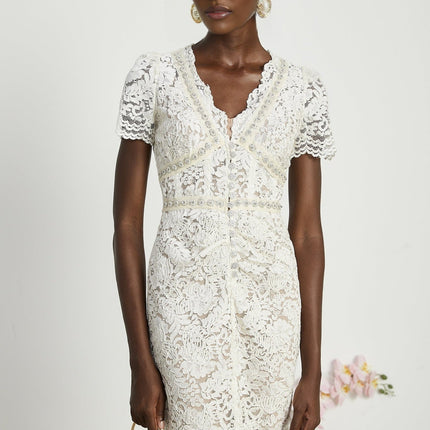 Sabrina White Crystal Embellished Midi Dress