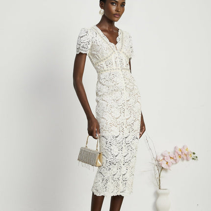Sabrina White Crystal Embellished Midi Dress