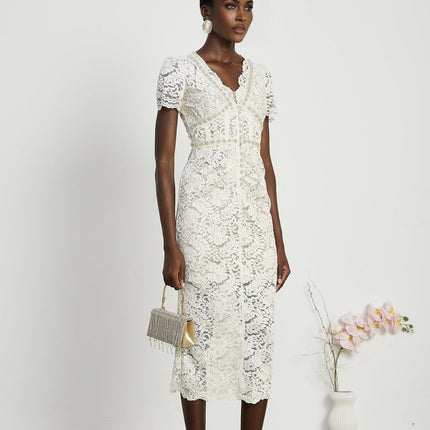 Sabrina White Crystal Embellished Midi Dress
