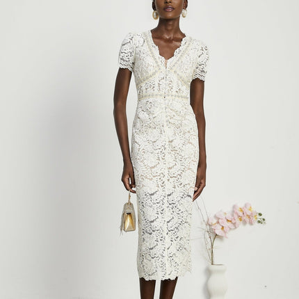 Sabrina White Crystal Embellished Midi Dress
