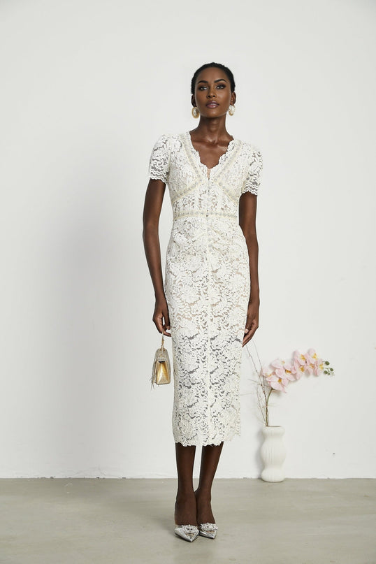 Sabrina White Crystal Embellished Midi Dress