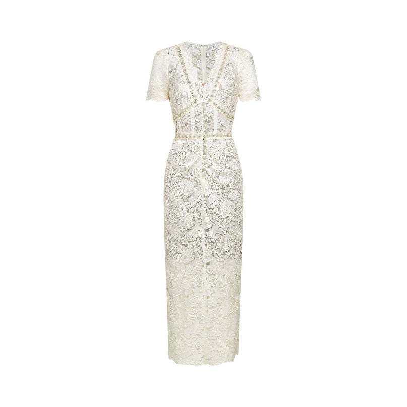 Sabrina White Crystal Embellished Midi Dress