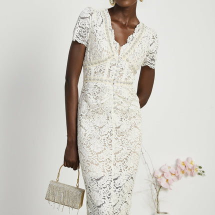 Sabrina White Crystal Embellished Midi Dress