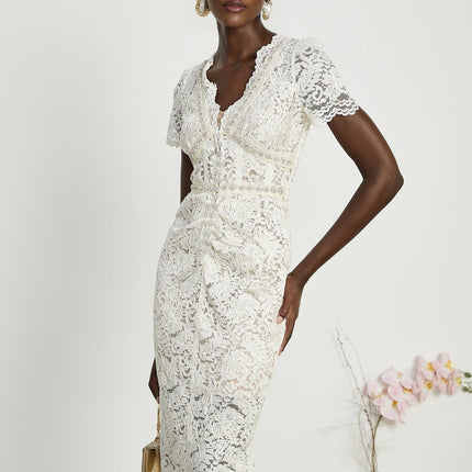 Sabrina White Crystal Embellished Midi Dress