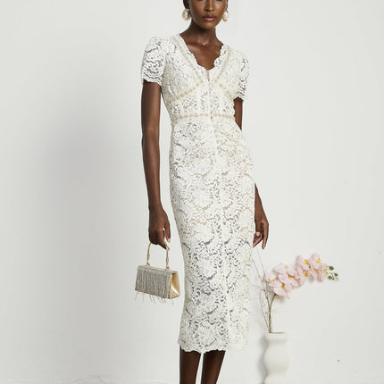 Sabrina White Crystal Embellished Midi Dress