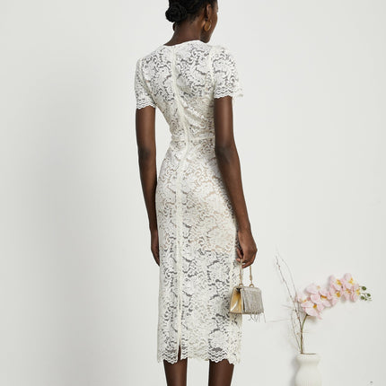 Sabrina White Crystal Embellished Midi Dress