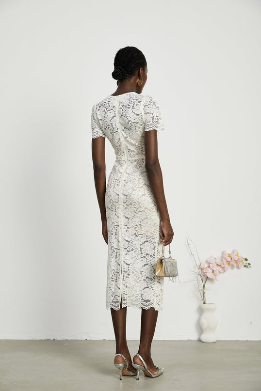 Sabrina White Crystal Embellished Midi Dress