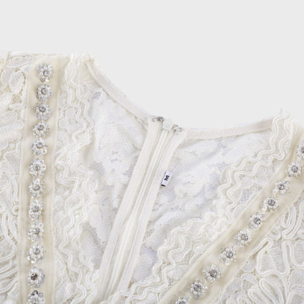 Sabrina White Crystal Embellished Midi Dress