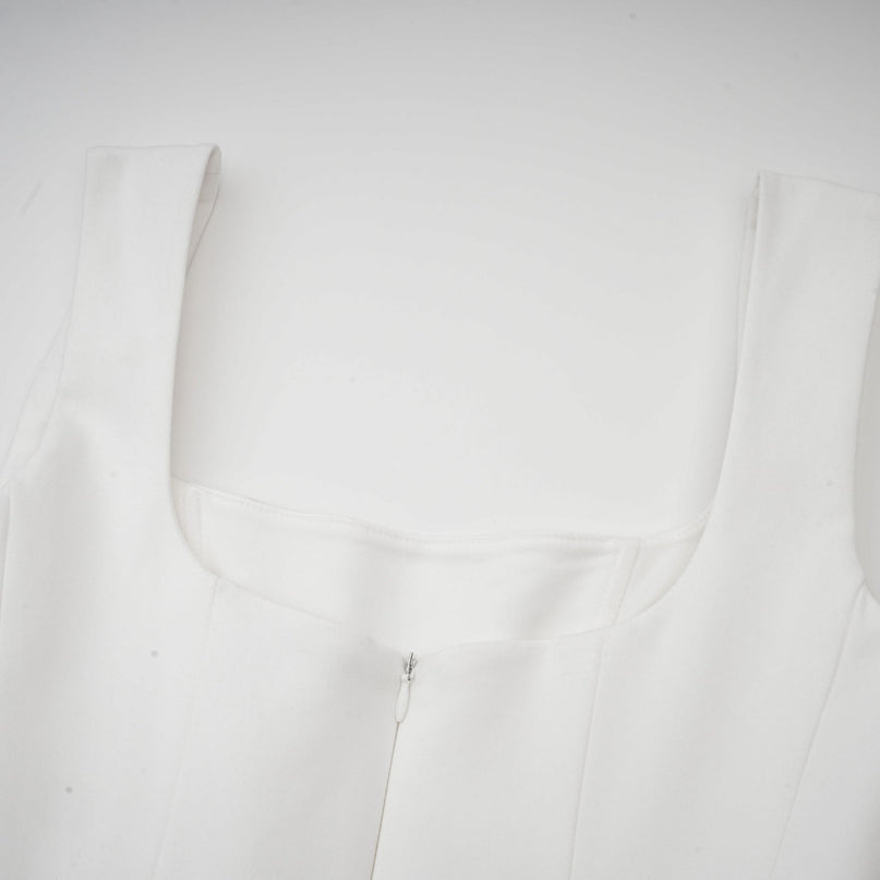 Sadie White Corset Dress Square Neckline Pleated Skirt Ankle-length