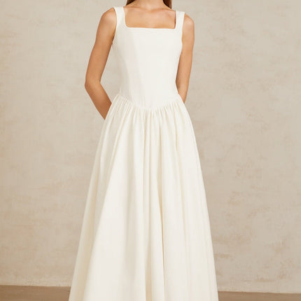 Sadie White Pleated Corset Maxi Gown in White
